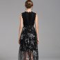 Size L Black Printed Lace Mesh Women Sleeveless Long Dress
