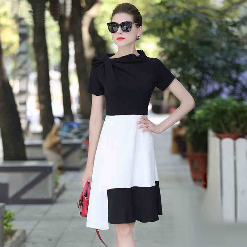 Size XL Black White Irregular Women Party Design Dress
