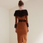 Size L Brown Women Lace Patchwork Slim Pencil Dress