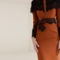 Size L Brown Women Lace Patchwork Slim Pencil Dress