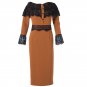 Size XL Brown Women Lace Patchwork Slim Pencil Dress