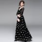 Size L Black Chiffon Women Polka Dots Long V-neck Dress