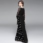 Size L Black Chiffon Women Polka Dots Long V-neck Dress