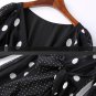 Size L Black Chiffon Women Polka Dots Long V-neck Dress