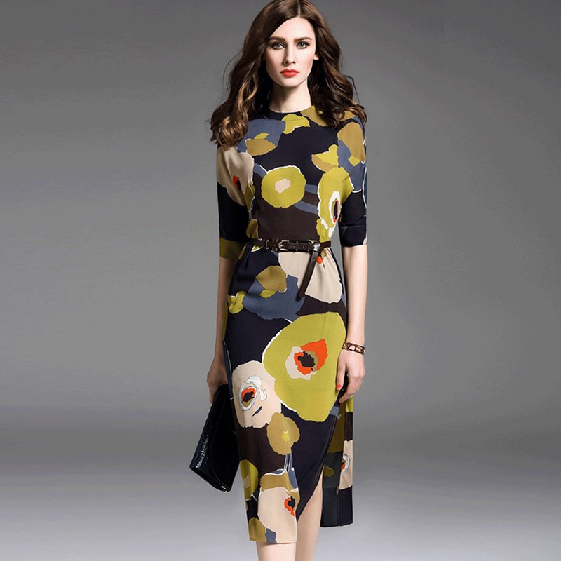 Size M 2018 Women Floral Printed Split Long Formal Dress