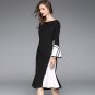 Size XL Black Irregular Women Elegant Dress Ruffle Sleeve Fishtail