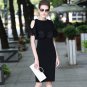 Size L Black OL Lace Patchwork Women Off Shoulder Street Dress