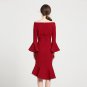 Size S Red Speaker Sleeve Women Slash Neck Formal Dress Fishtail