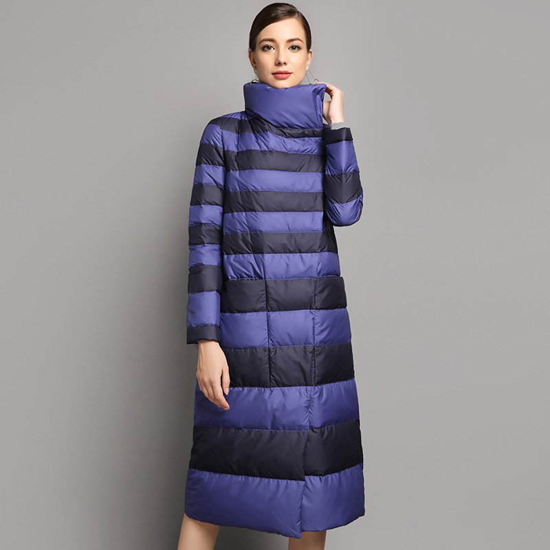 Size M Blue Women Stripe Down Jacket