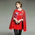 Size L Red Women Embroidered Irregular Cloak Coat