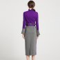 Size S Purple Women OL Patchwork Fake Two-Piece Dress