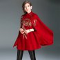 Size L Red Women Sequined Embroidered Cloak Coat