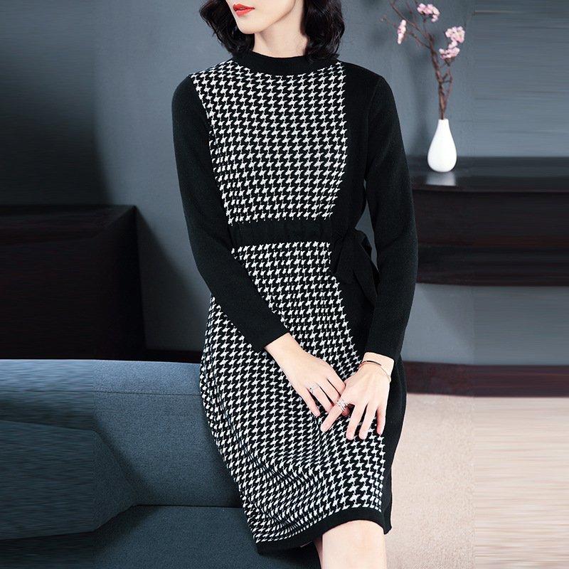 Size M Black Grid Women Chic Dress