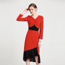 Size S Red Charming Women V-neck Lace Patchwork Formal Dress