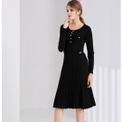 Size L Black Women Knitted Midi Pleated Party Dress