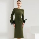 Size M Green Women Fashion Pencil Dress Special Design Sleeve