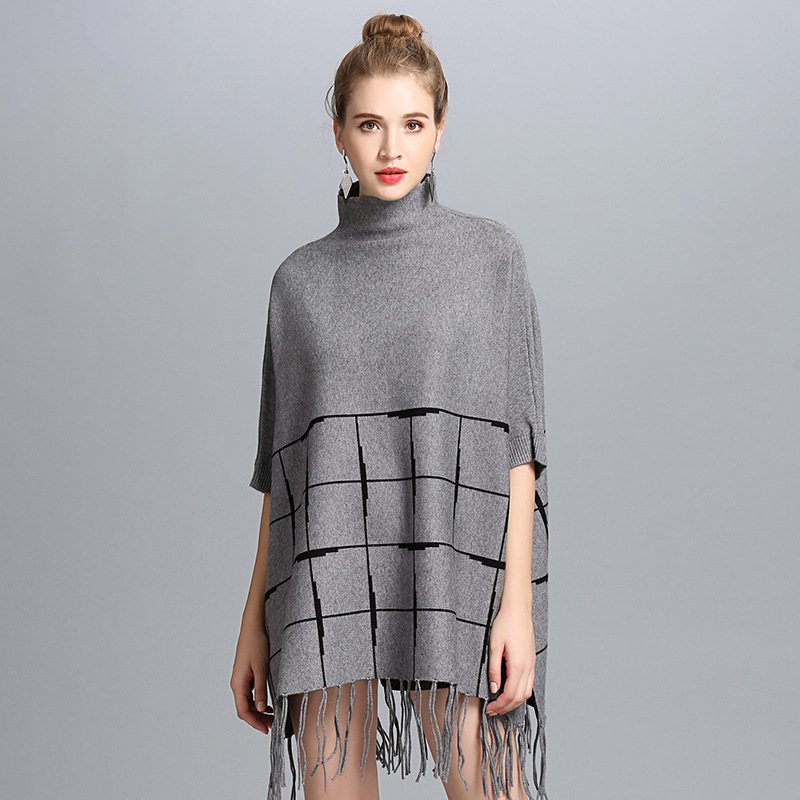 Size S Grey Women Grid Tassel Tops