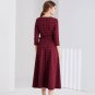 Size S Red V-neck Women Grid Fashion Long Dress