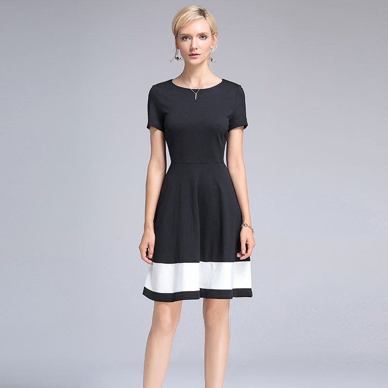 Size S Black White Patchwork Women Fashion Street Party Dress