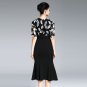 Size S Black Women Chic Lace Patchwork Slim Party Dress Summer Leaf Pattern
