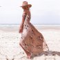 Size M Khaki Slash-neck Floral Printed Summer Beach Dress DM1005