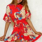 Size XL Red Tie Floral Ruffle Maxi Dress DM1006