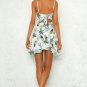 Size M White Pineapple Pattern Sling Ruffle Women Mini Dress DM1067