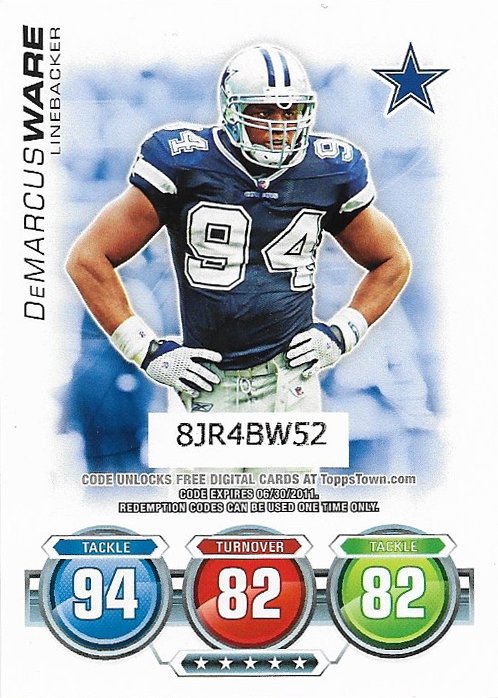 DeMarcus Ware 2010 Topps Attax #DW Dallas Cowboys Football Card