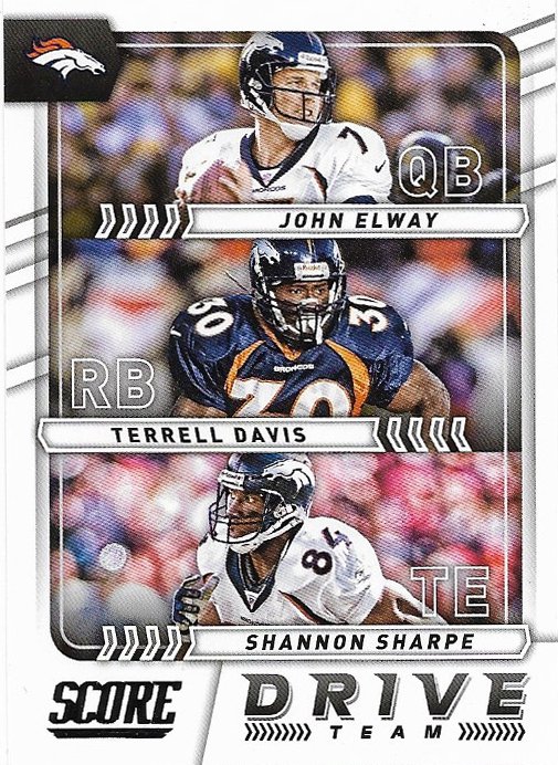 John Elway, Terrell Davis, Shannon Sharpe 2017 Score Drive Team #11 Denver Broncos Football Card