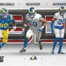 Aaron Donald, Micah Kiser, Jalen Ramsey 2021 Score 3-D #3D8 Los Angeles Rams Football Card Aaron Donald, Micah Kiser, Jalen Ramsey 2021 Score 3-D #3D8 Los Angeles Rams Football Card
