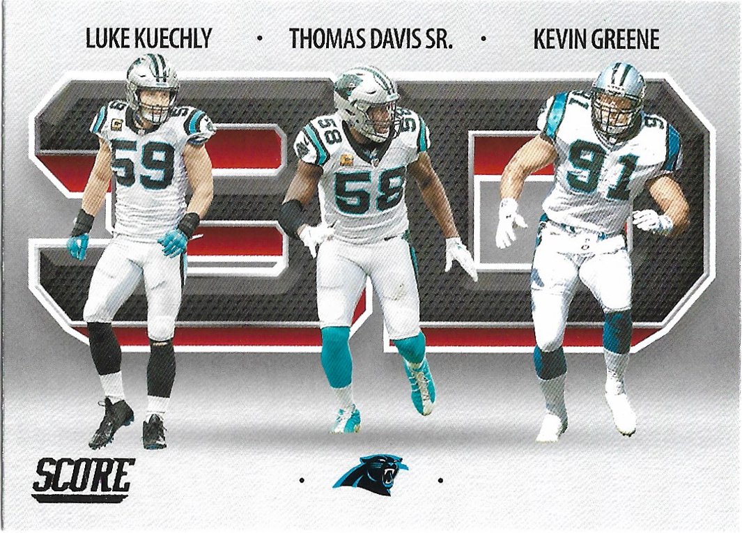 Luke Kuechly, Thomas Davis Sr., Kevin Green 2021 Score 3-D #3D15 Carolina Panthers Football Card