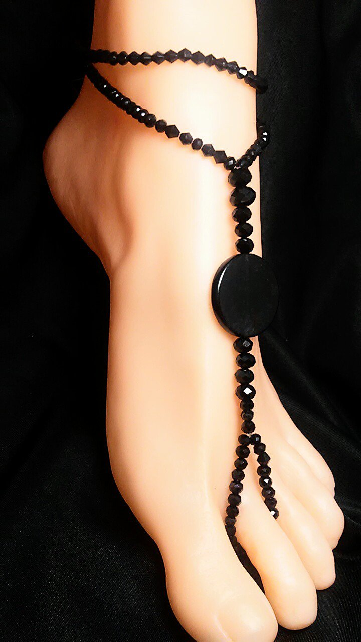 Black Sparrow Barefoot Sandal Toe Ring Anklet