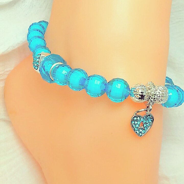 Blue Heart Charm Anklet