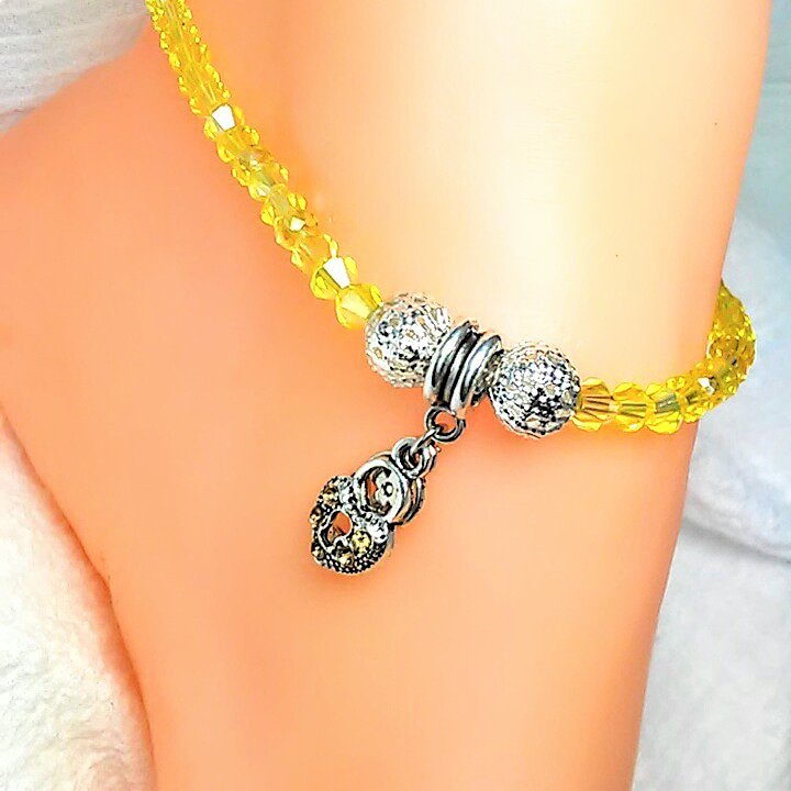 Yellow Heart Charm Bicone Anklet