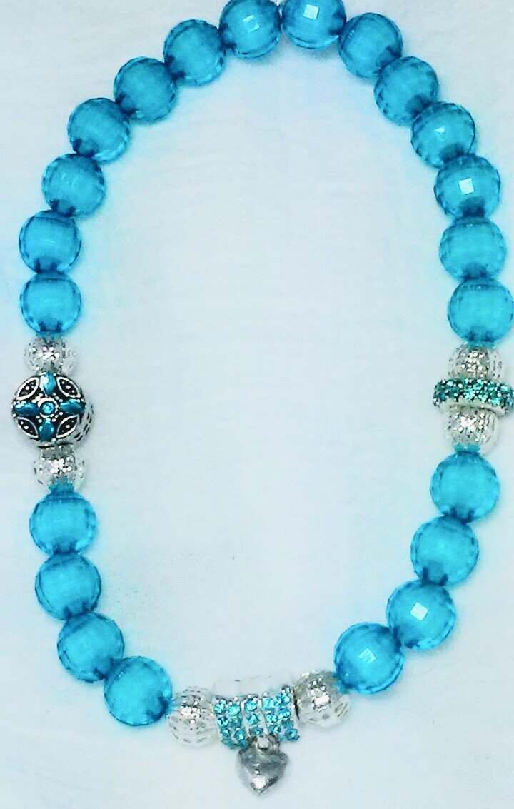 Blue Banded Heart Charm Anklet