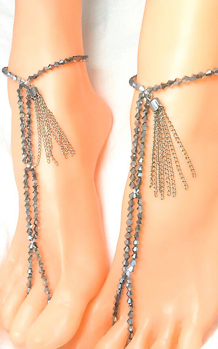 Gladiator Silver Barefoot Sandal Toe Ring Anklet Set