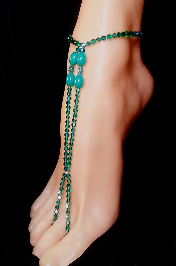Green Blue Toe Ring Barefoot Sandal Anklet