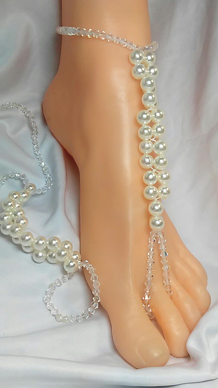 White Faux Pearl Barefoot Sandals Set