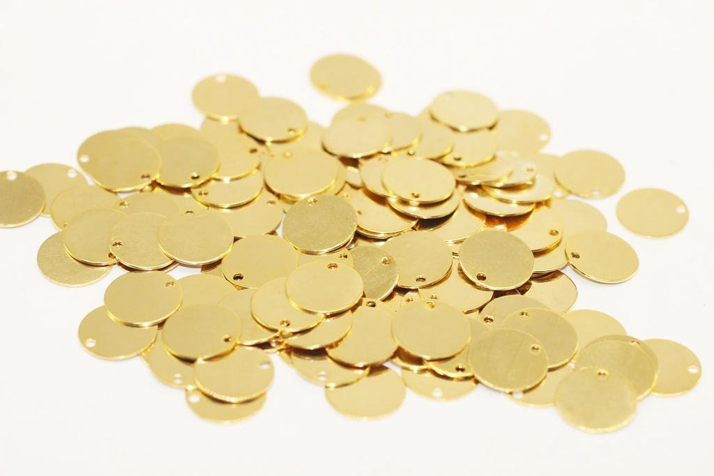 25 Pcs 12 mm Gold Plated Brass Coins, Round Stamping Discs, Stamping Blanks
