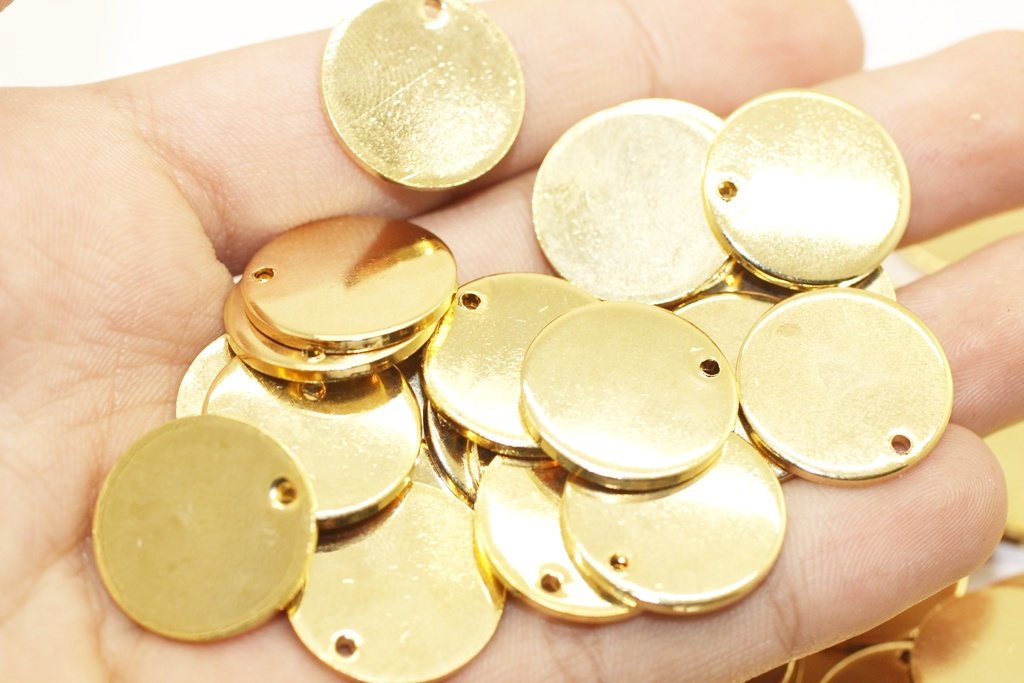 10 Pcs 1.4x25mm Gold Plated Disc, Gold Plated Disc, Round Stamping