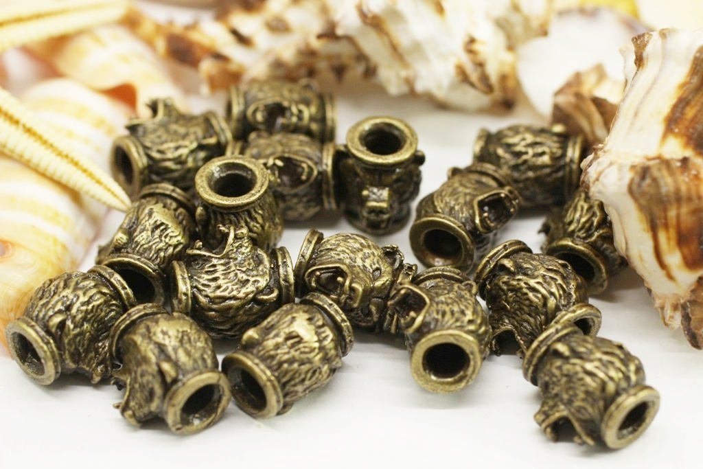 Antique Bronze Bear Paracord Knife Lanyard Bead, Paracord Beads