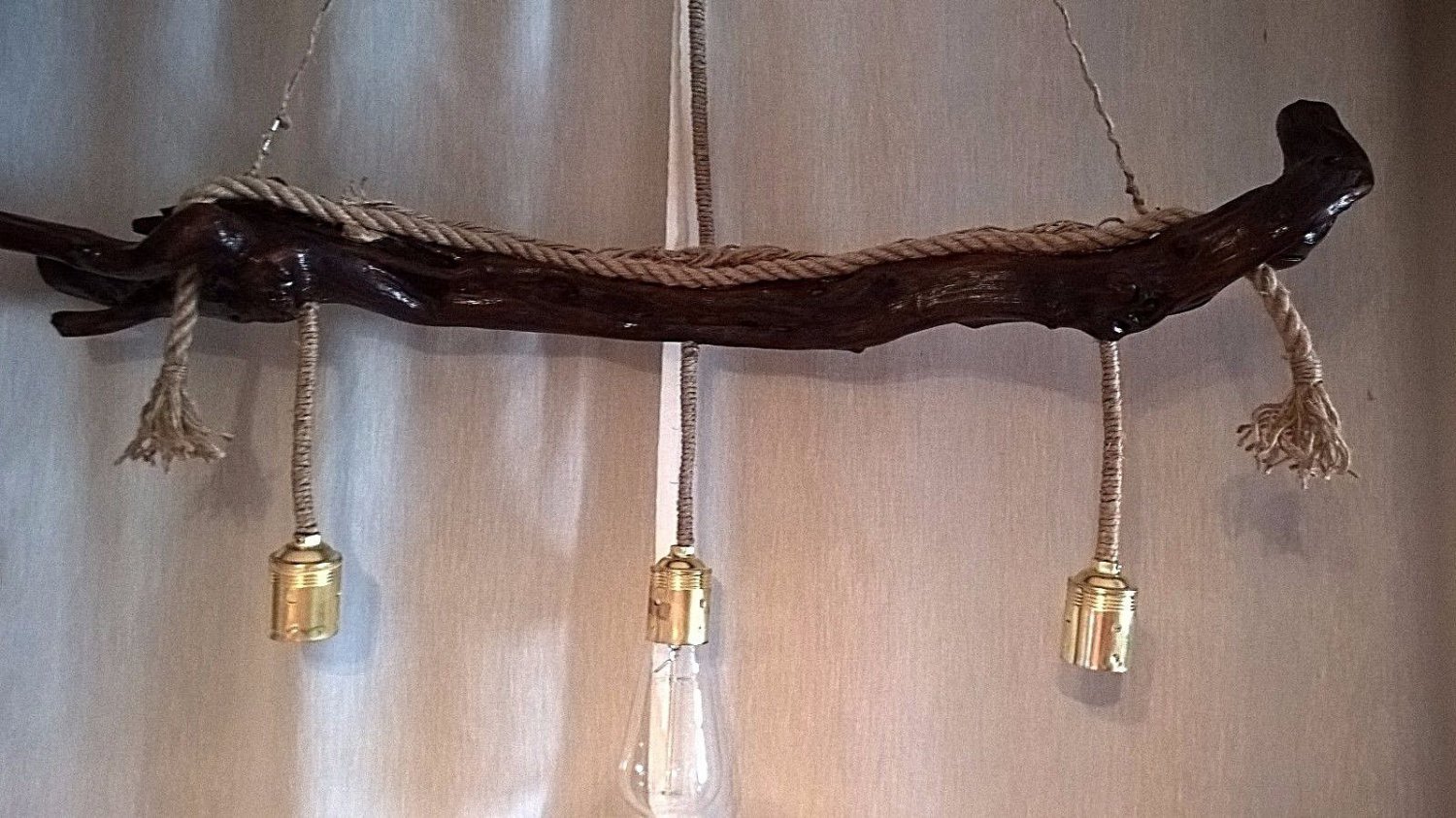 Handmade Stunning Driftwood Ceiling light with rope. Home decor. Office ...