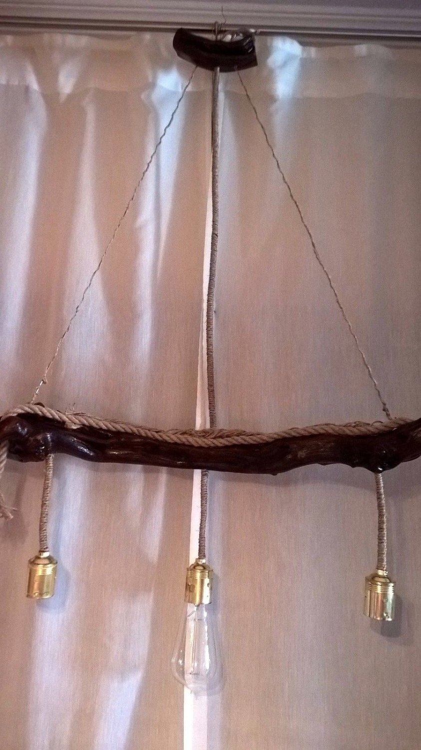 Handmade Stunning Driftwood Ceiling light with rope. Home decor. Office ...