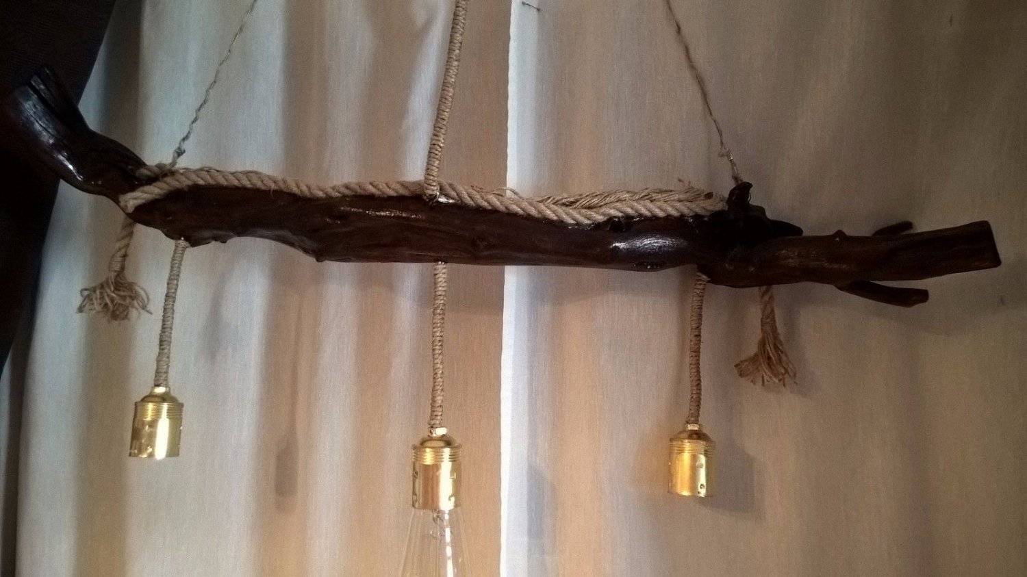 Handmade Stunning Driftwood Ceiling light with rope. Home decor. Office ...