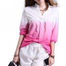 Button Down Deep V Gradient Color Slim Fit Casual Women Long Sleeve Shirt Blouse
