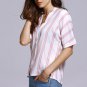Summer Slim Fit Casual Women Stripes V Neck Bat Sleeve Blouse Shirt