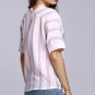 Summer Slim Fit Casual Women Stripes V Neck Bat Sleeve Blouse Shirt