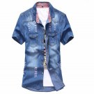 Summer Short Sleeve Casual Comfortable Men Jeans Denim Shirt Camisa Masculina