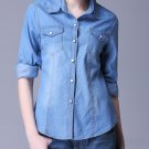 2017 Spring Autumn Slim Fit Women's Long Sleeve Button Front Denim Jeans Shirts