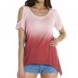 Summer Slim Fit Casual Women Strapless Short Sleeved Gradient Color T Shirts